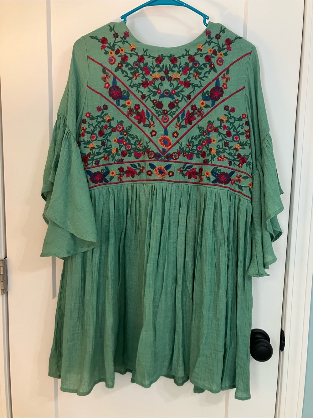 Embroidered Boho Green Tunic/ Dress